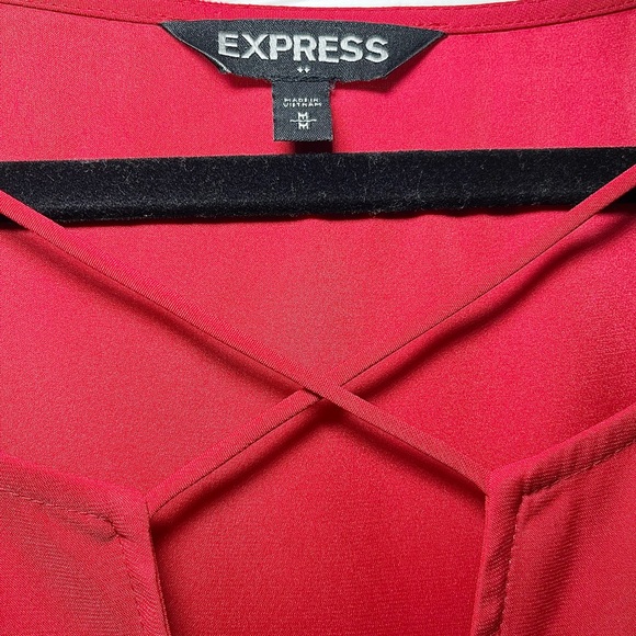 Express Red Crisscross V-Neck Blouse - Picture 6 of 9
